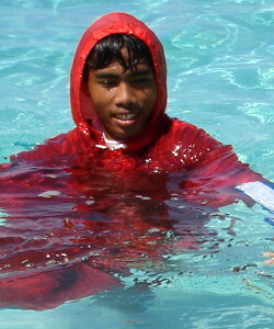 swimming in wet clothes poncho cape red sun protection hood boracay